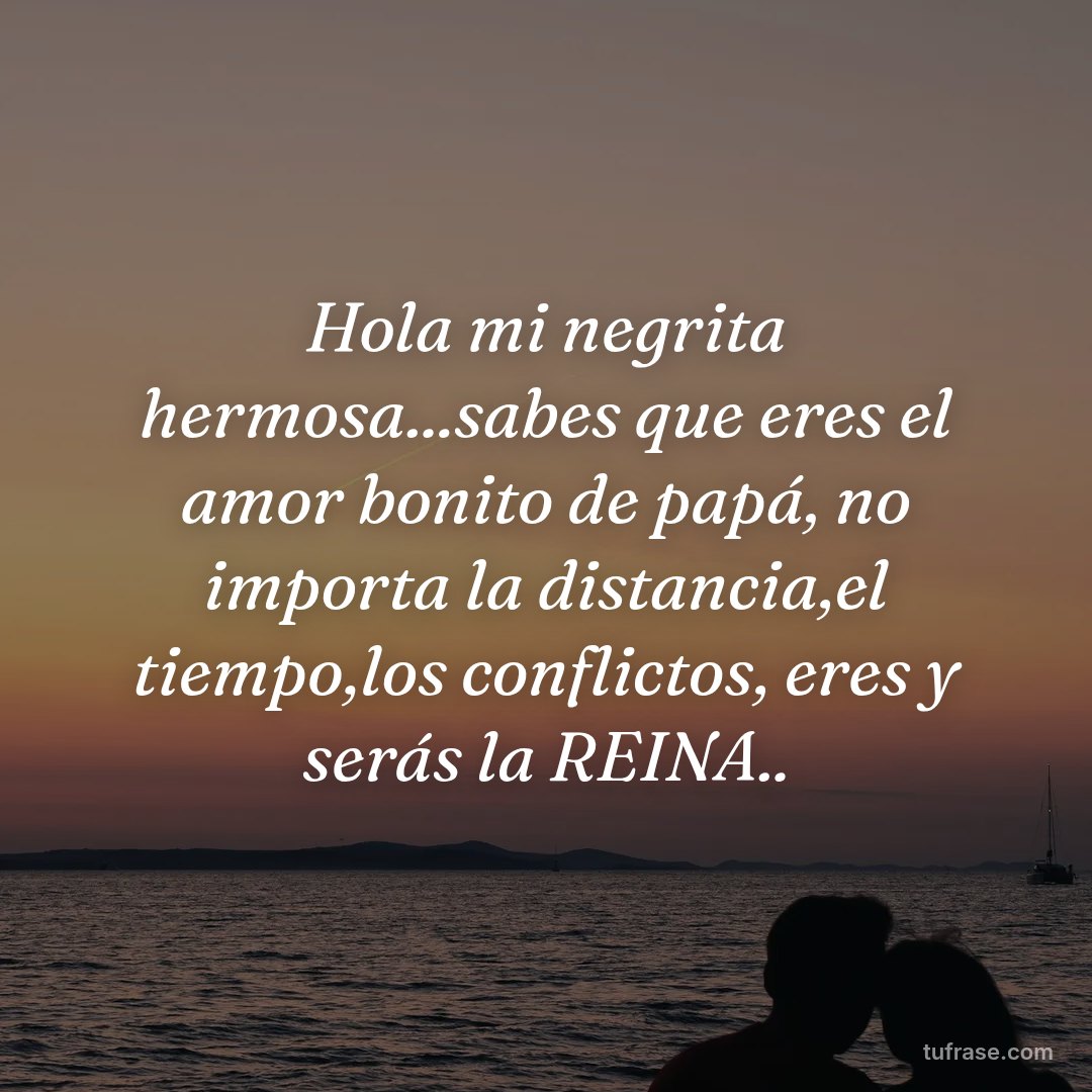 Hola mi negrita hermosa...sabes que eres el amor bonito de papá, no importa la distancia,el tiempo,los conflictos, eres y serás la REINA..