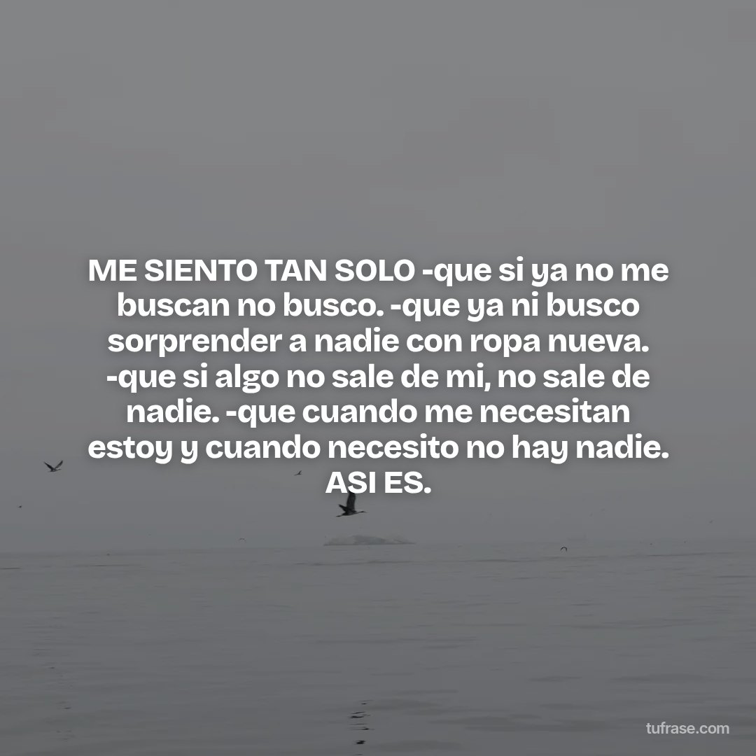 ME SIENTO TAN SOLO -que si ya no me buscan no busco. -que ya ni busco sorprender a nadie con ropa nueva. -que si algo no sale de mi, no sale de nadie. -que cuando me necesitan estoy y cuando necesito no hay nadie. ASI ES.