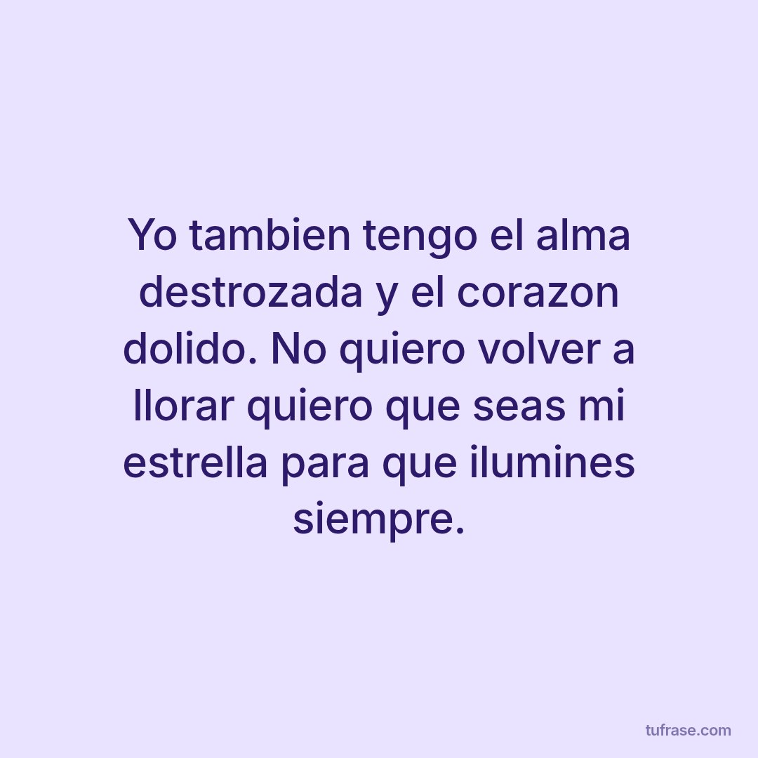 Yo tambien tengo el alma destrozada y el corazon dolido. No quiero volver a llorar quiero que seas mi estrella para que ilumines siempre.