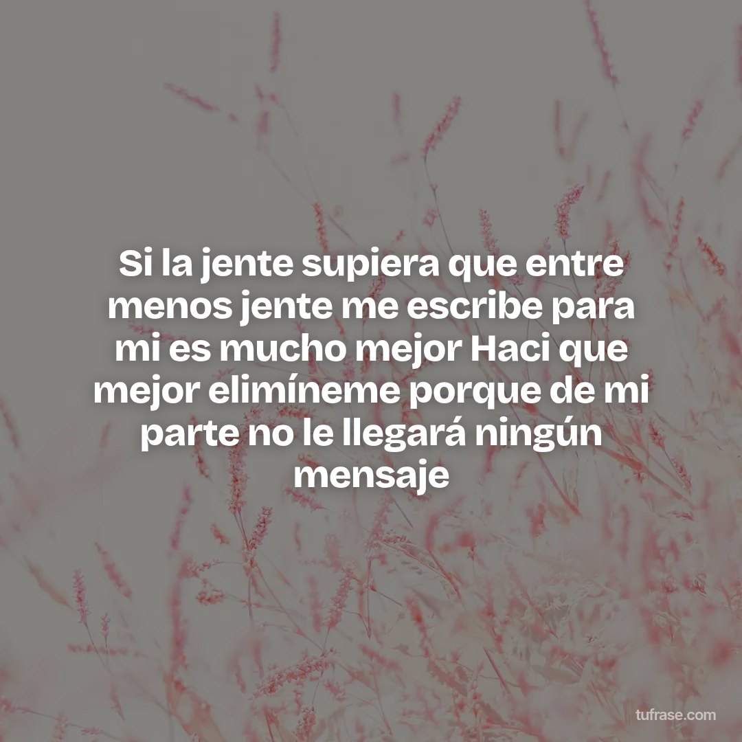 Si la jente supiera que entre menos jente me escribe para mi es mucho mejor Haci que mejor elimíneme porque de mi parte no le llegará ningún mensaje