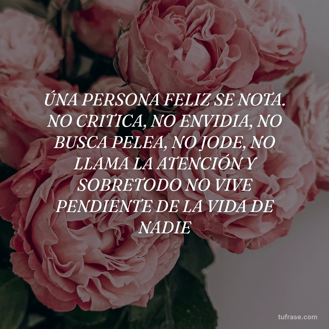 ÚNA PERSONA FELIZ SE NOTA. NO CRITICA, NO ENVIDIA, NO BUSCA PELEA, NO JODE, NO LLAMA LA ATENCIÓN Y SOBRETODO NO VIVE PENDIENTE DE LA VIDA DE NADIE
