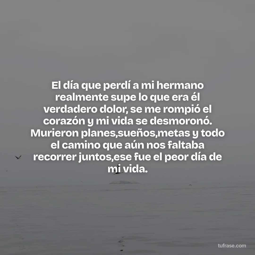 El día que perdí a mi hermano realmente supe lo que era él verdadero dolor, se me rompió el corazón y mi vida se desmoronó. Murieron planes,sueños,metas y todo el camino que aún nos faltaba recorrer juntos,ese fue el peor día de mi vida.