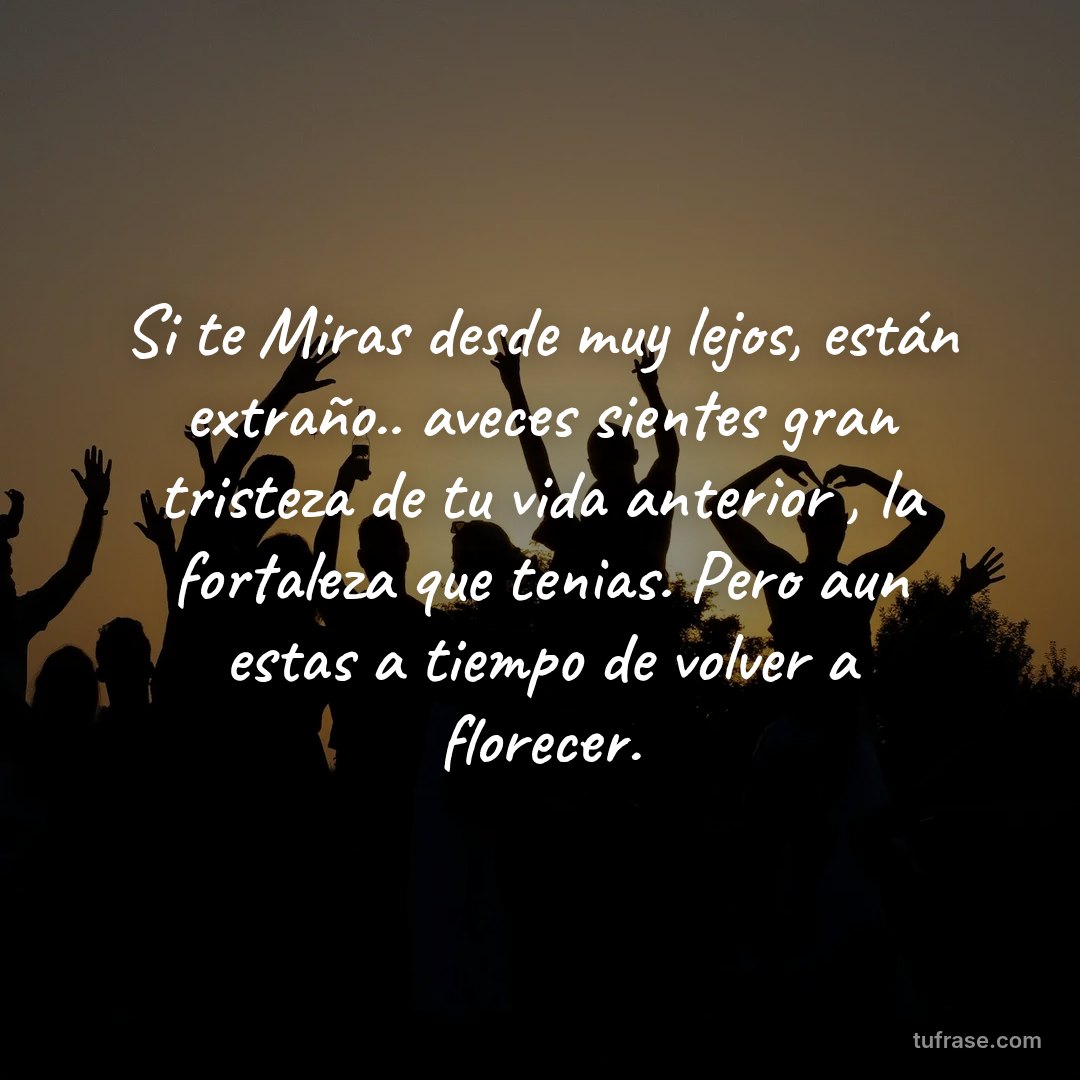 Si te Miras desde muy lejos, están extraño.. aveces sientes gran tristeza de tu vida anterior , la fortaleza que tenias. Pero aun estas a tiempo de volver a florecer.