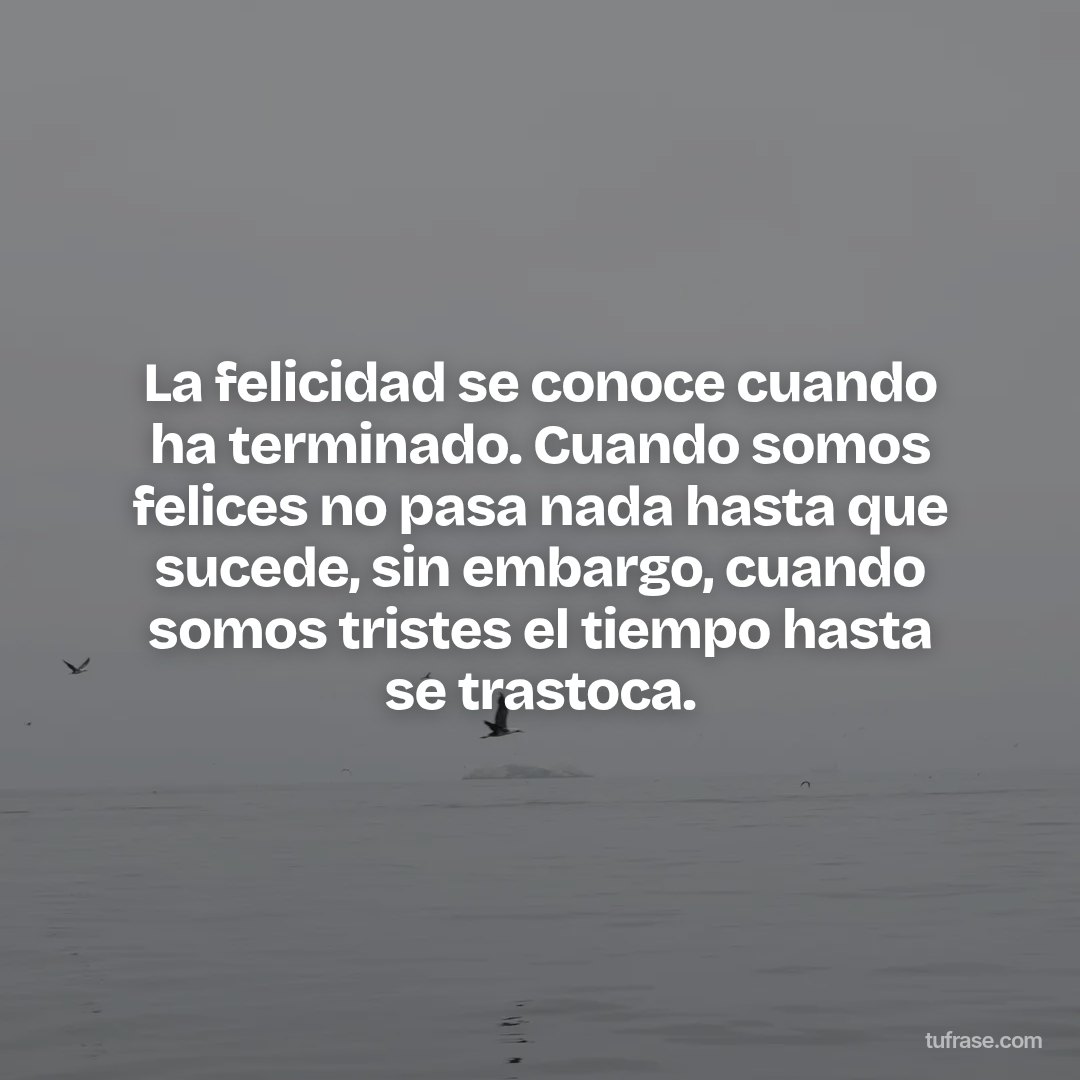 La felicidad se conoce cuando ha terminado. Cuando somos felices no pasa nada hasta que sucede, sin embargo, cuando somos tristes el tiempo hasta se trastoca.