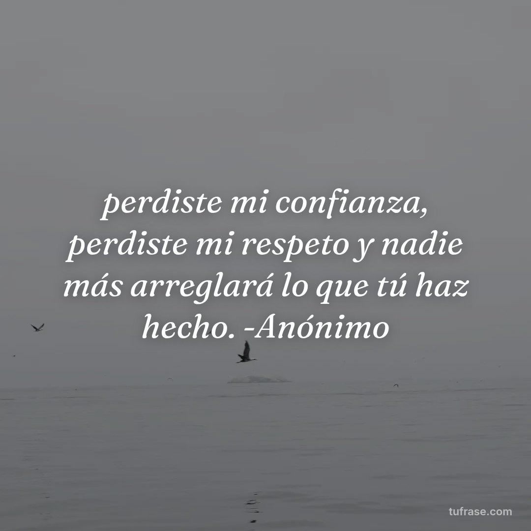 perdiste mi confianza, perdiste mi respeto y nadie más arreglará lo que tú haz hecho. -Anónimo
