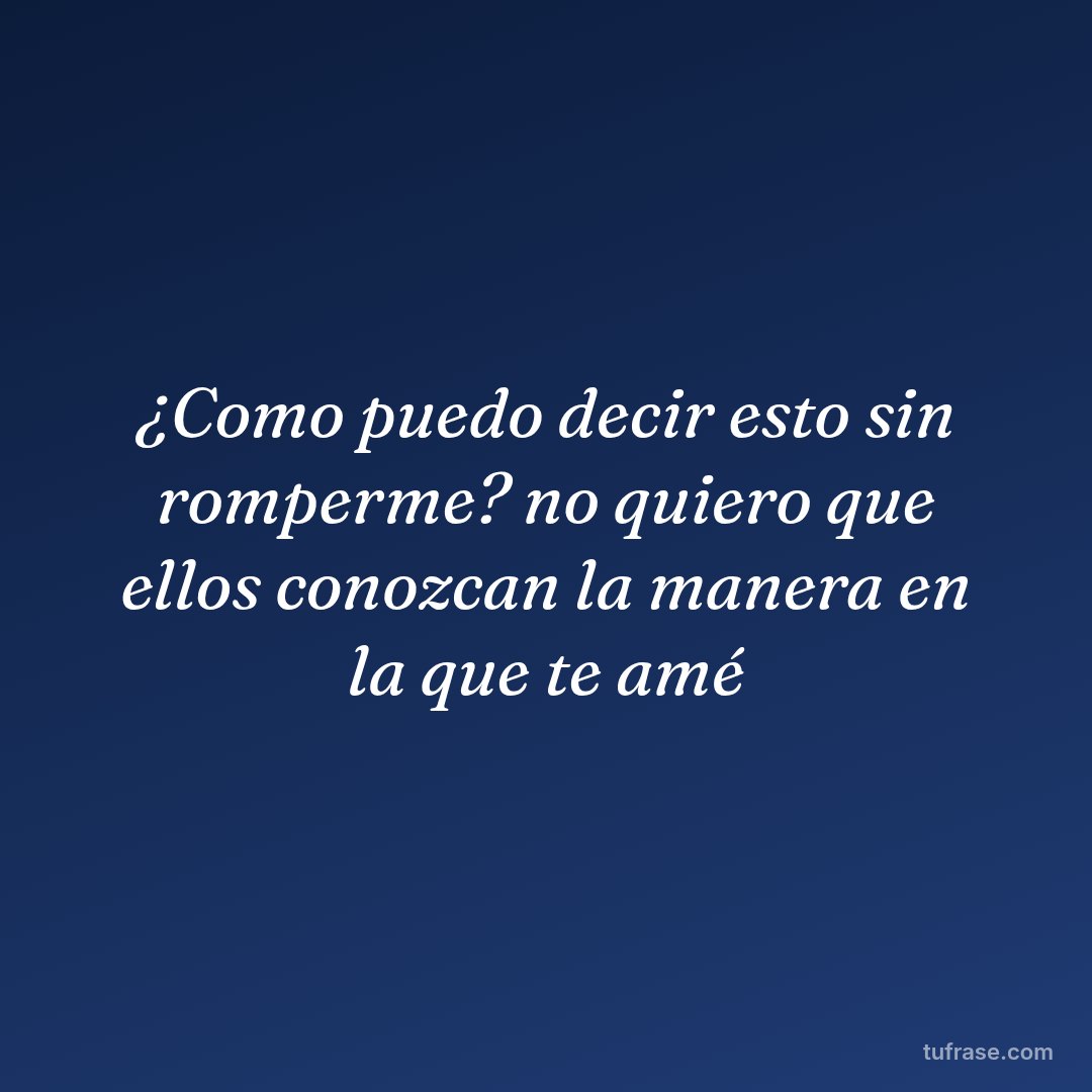 ¿Como puedo decir esto sin romperme? no quiero que ellos conozcan la manera en la que te amé