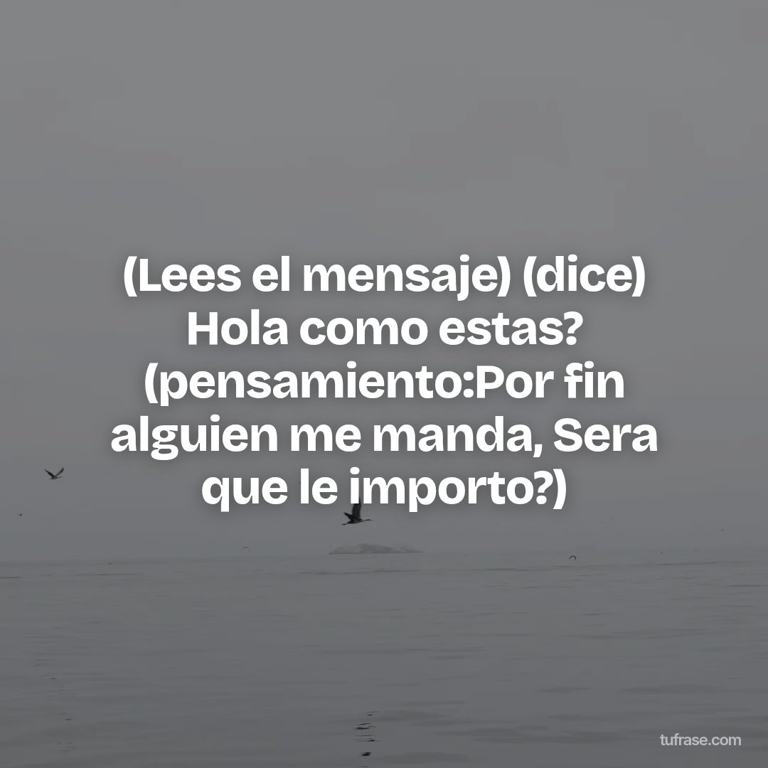 (Lees el mensaje) (dice) Hola como estas? (pensamiento:Por fin alguien me manda, Sera que le importo?)