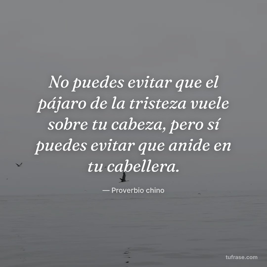 No puedes evitar que el pájaro de la tristeza vuele sobre tu cabeza, pero sí puedes evitar que anide en tu cabellera.