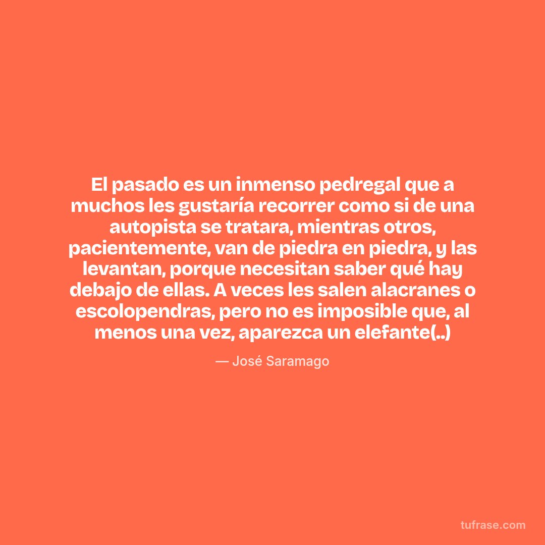 El pasado es un inmenso pedregal que a muchos les gustaría recorrer como si de una autopista se tratara, mientras otros, pacientemente, van de piedra en piedra, y las levantan, porque necesitan saber qué hay debajo de ellas. A veces les salen alacranes o escolopendras, pero no es imposible que, al menos una vez, aparezca un elefante(..)