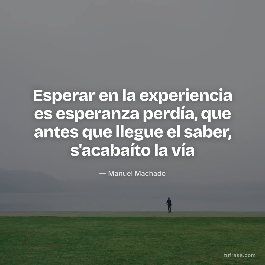 Esperar en la experiencia es esperanza perdía, que antes que llegue el saber, s'acabaíto la vía