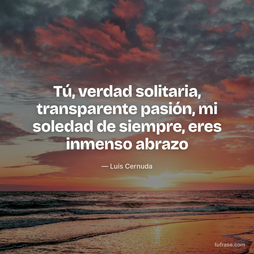 Tú, verdad solitaria, transparente pasión, mi soledad de siempre, eres inmenso abrazo