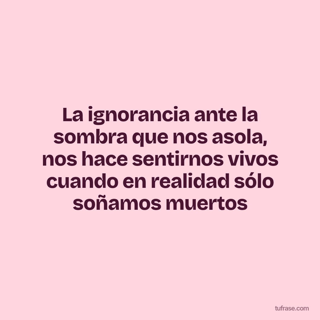 La ignorancia ante la sombra que nos asola, nos hace sentirnos vivos cuando en realidad sólo soñamos muertos