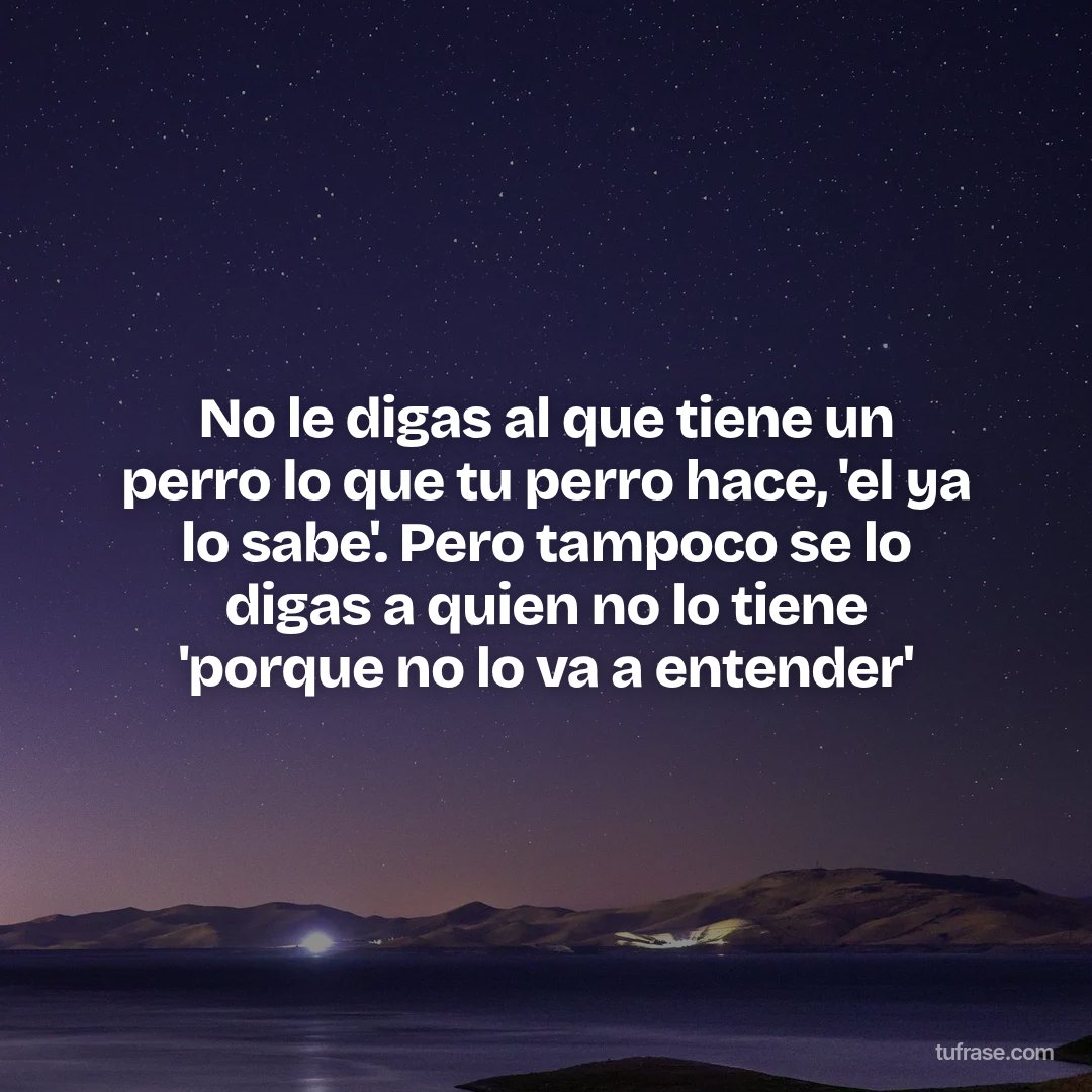 No le digas al que tiene un perro lo que tu perro hace, 'el ya lo sabe'. Pero tampoco se lo digas a quien no lo tiene 'porque no lo va a entender'