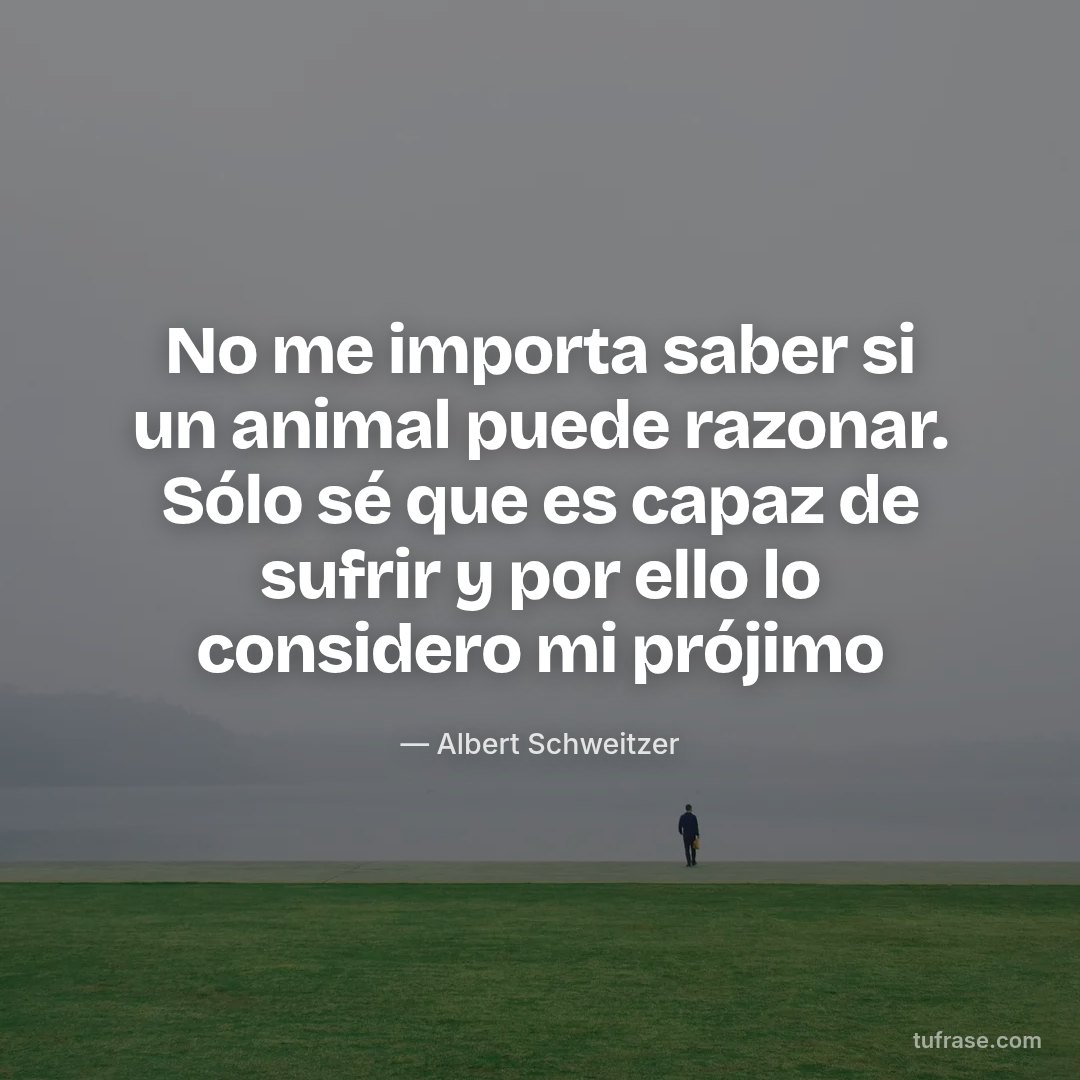 No me importa saber si un animal puede razonar. Sólo sé que es capaz de sufrir y por ello lo considero mi prójimo