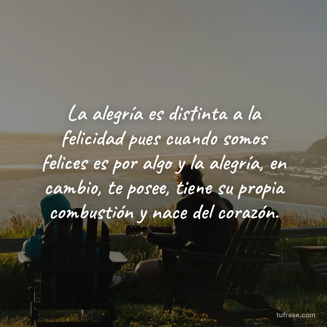 La alegría es distinta a la felicidad pues cuando somos felices es por algo y la alegría, en cambio, te posee, tiene su propia combustión y nace del corazón.