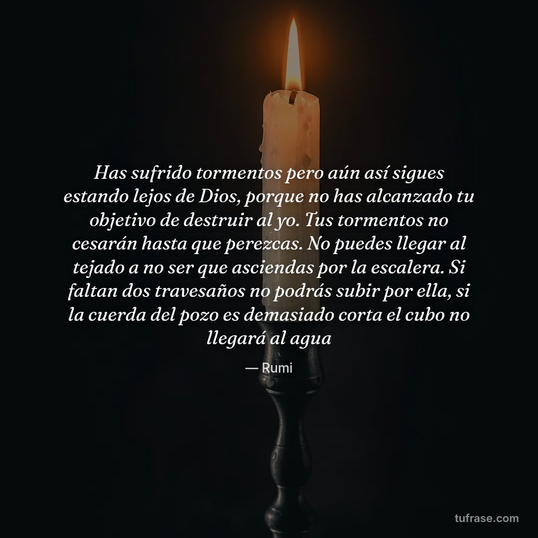 Has sufrido tormentos pero aún así sigues estando lejos de Dios, porque no has alcanzado tu objetivo de destruir al yo. Tus tormentos no cesarán hasta que perezcas. No puedes llegar al tejado a no ser que asciendas por la escalera. Si faltan dos travesaños no podrás subir por ella, si la cuerda del pozo es demasiado corta el cubo no llegará al agua