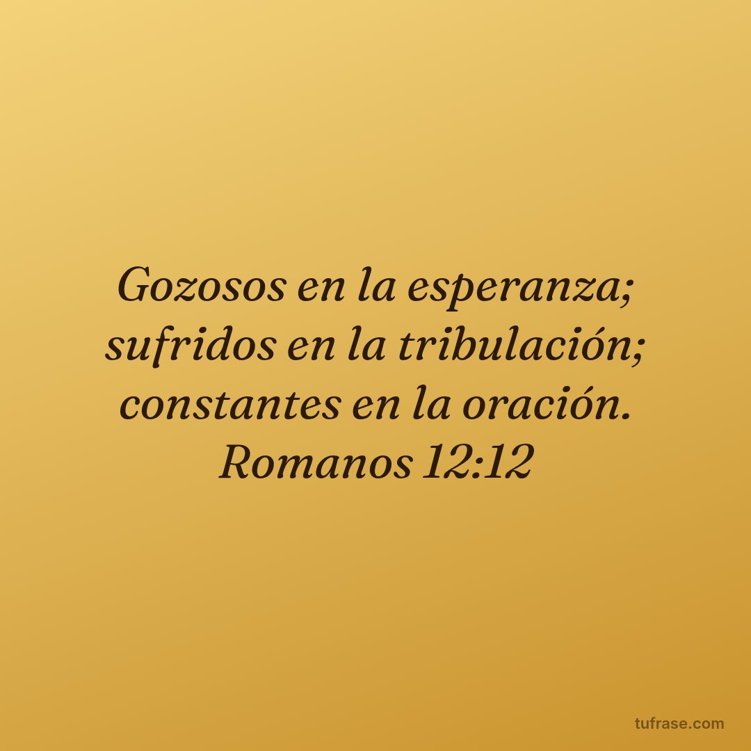 Gozosos en la esperanza; sufridos en la tribulación; constantes en la oración. Romanos 12:12