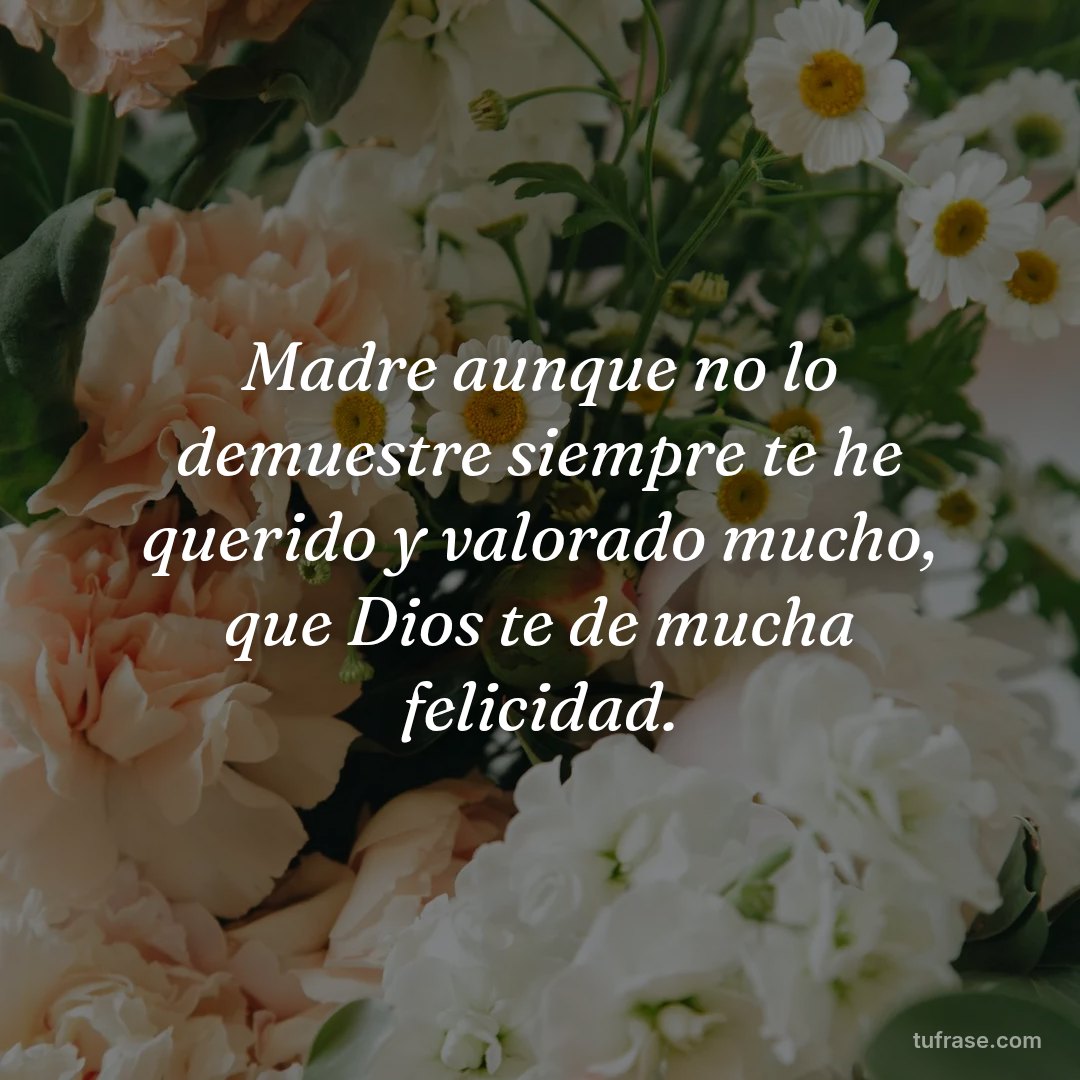 Madre aunque no lo demuestre siempre te he querido y valorado mucho, que Dios te de mucha felicidad.