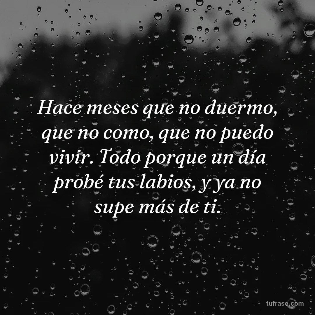 Hace meses que no duermo, que no como, que no puedo vivir. Todo porque un día probé tus labios, y ya no supe más de ti.