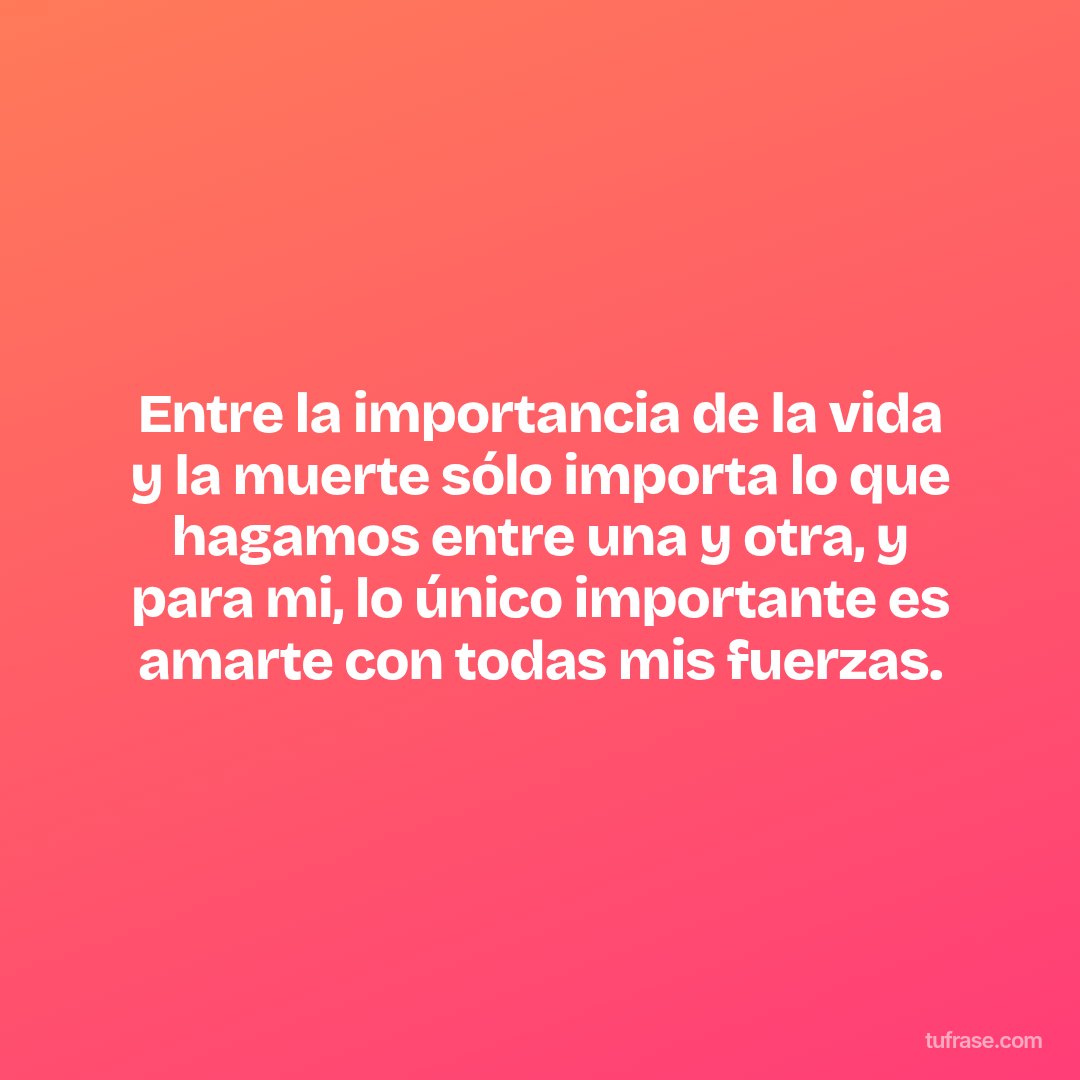 Entre la importancia de la vida y la muerte sólo importa lo que hagamos entre una y otra, y para mi, lo único importante es amarte con todas mis fuerzas.