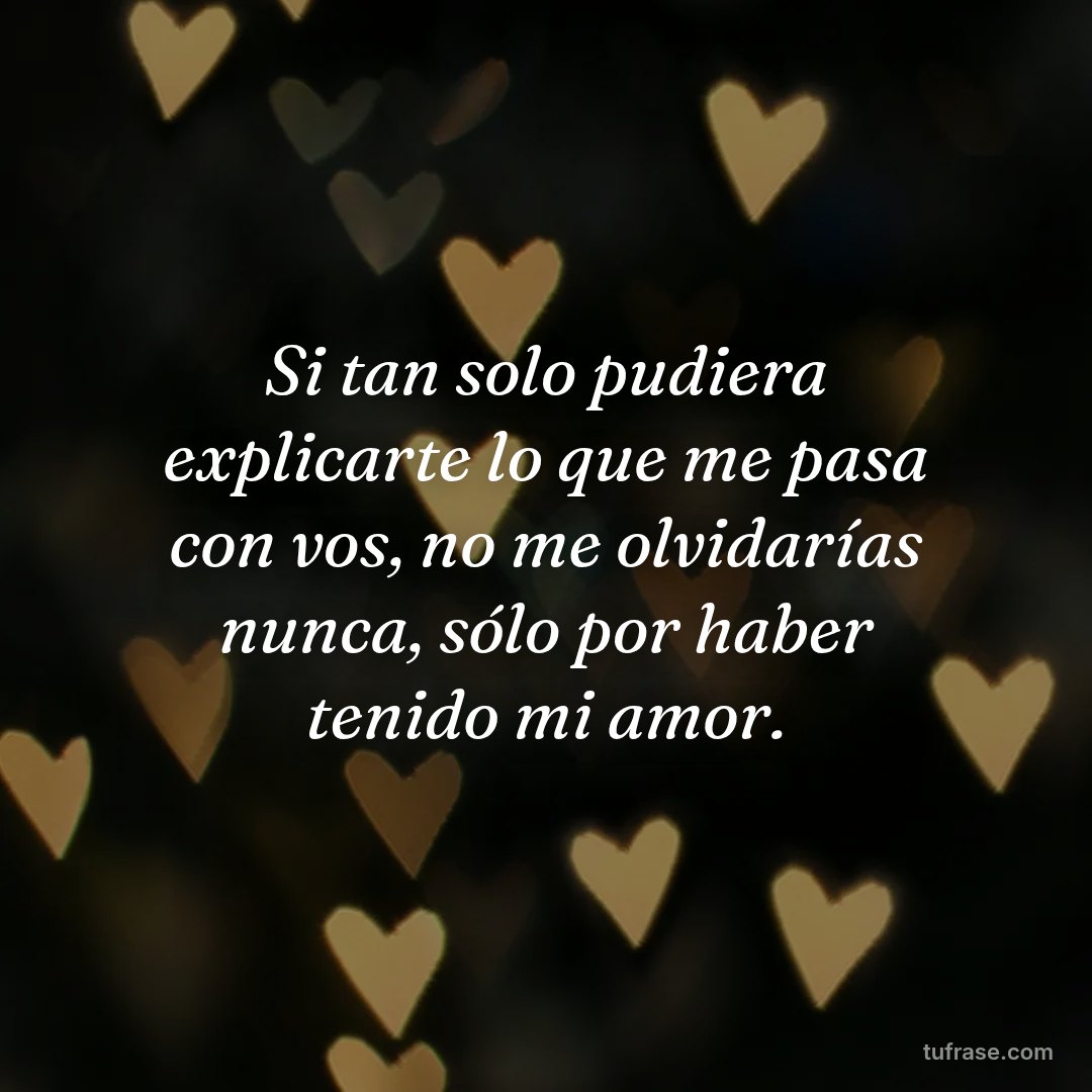 Si tan solo pudiera explicarte lo que me pasa con vos, no me olvidarías nunca, sólo por haber tenido mi amor.