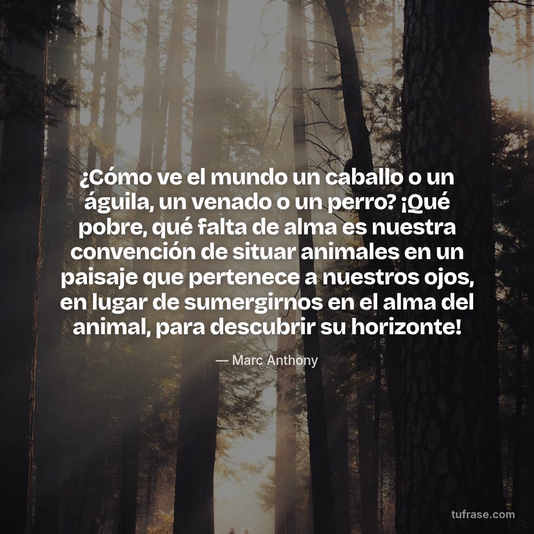 ¿Cómo ve el mundo un caballo o un águila, un venado o un perro? ¡Qué pobre, qué falta de alma es nuestra convención de situar animales en un paisaje que pertenece a nuestros ojos, en lugar de sumergirnos en el alma del animal, para descubrir su horizonte!