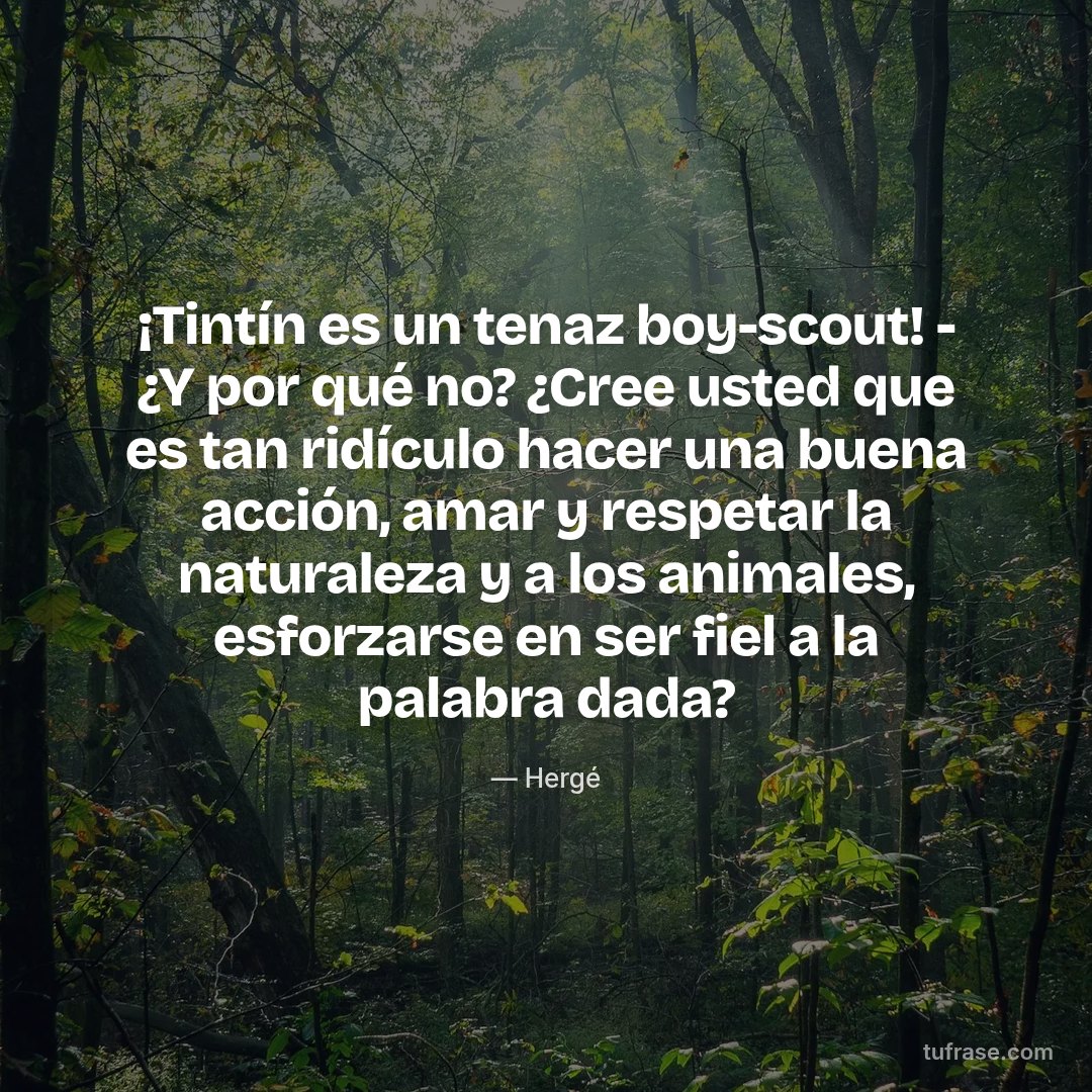 ¡Tintín es un tenaz boy-scout! - ¿Y por qué no? ¿Cree usted que es tan ridículo hacer una buena acción, amar y respetar la naturaleza y a los animales, esforzarse en ser fiel a la palabra dada?