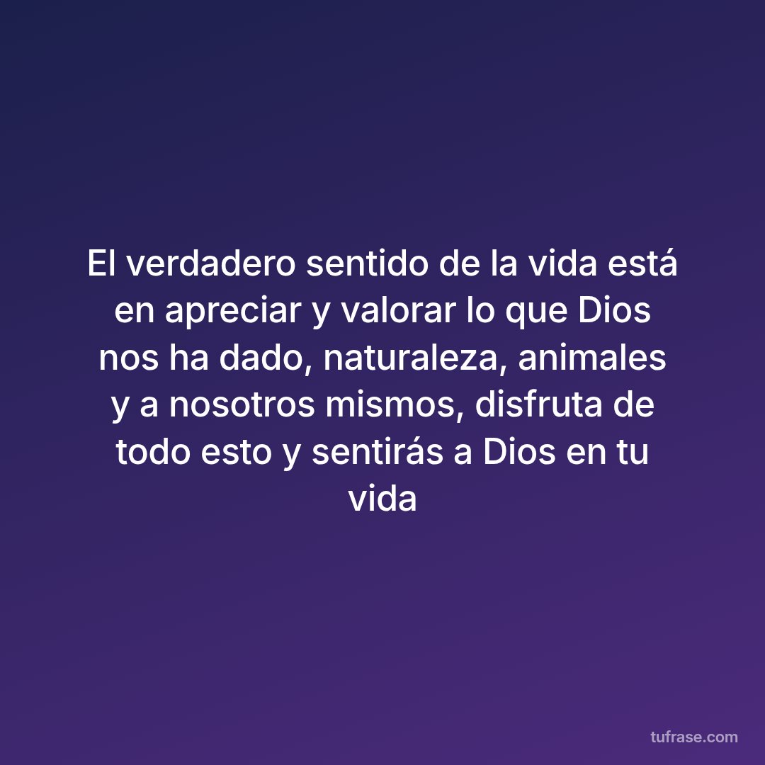 El verdadero sentido de la vida está en apreciar y valorar lo que Dios nos ha dado, naturaleza, animales y a nosotros mismos, disfruta de todo esto y sentirás a Dios en tu vida