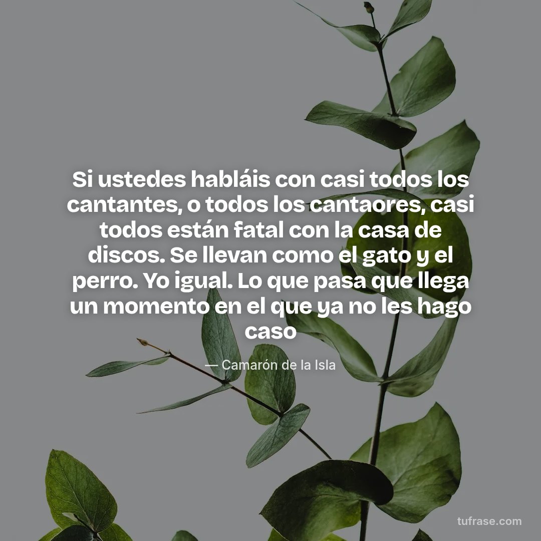 Si ustedes habláis con casi todos los cantantes, o todos los cantaores, casi todos están fatal con la casa de discos. Se llevan como el gato y el perro. Yo igual. Lo que pasa que llega un momento en el que ya no les hago caso
