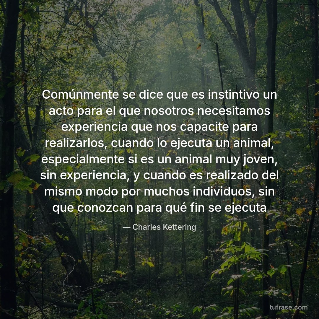 Comúnmente se dice que es instintivo un acto para el que nosotros necesitamos experiencia que nos capacite para realizarlos, cuando lo ejecuta un animal, especialmente si es un animal muy joven, sin experiencia, y cuando es realizado del mismo modo por muchos individuos, sin que conozcan para qué fin se ejecuta