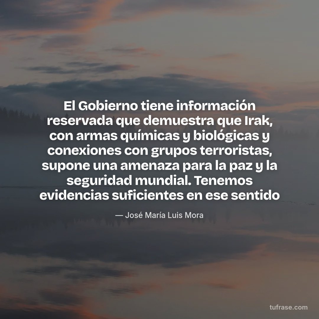 El Gobierno tiene información reservada que demuestra que Irak, con armas químicas y biológicas y conexiones con grupos terroristas, supone una amenaza para la paz y la seguridad mundial. Tenemos evidencias suficientes en ese sentido