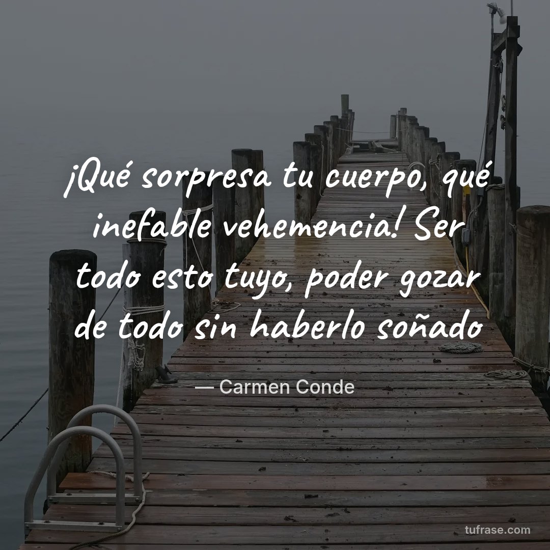 ¡Qué sorpresa tu cuerpo, qué inefable vehemencia! Ser todo esto tuyo, poder gozar de todo sin haberlo soñado