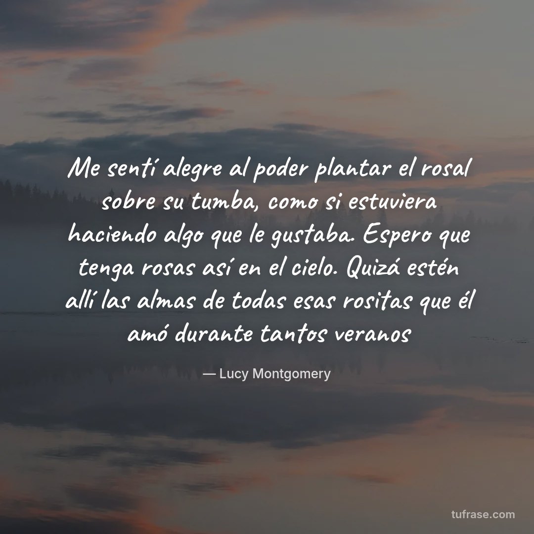 Me sentí alegre al poder plantar el rosal sobre su tumba, como si estuviera haciendo algo que le gustaba. Espero que tenga rosas así en el cielo. Quizá estén allí las almas de todas esas rositas que él amó durante tantos veranos