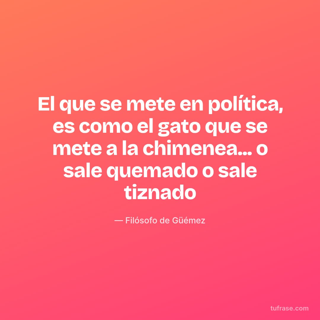 El que se mete en política, es como el gato que se mete a la chimenea... o sale quemado o sale tiznado