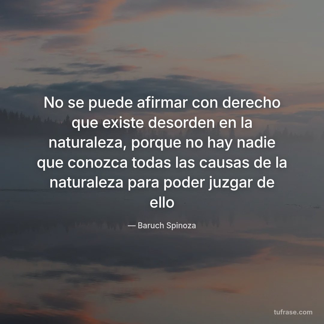 No se puede afirmar con derecho que existe desorden en la naturaleza, porque no hay nadie que conozca todas las causas de la naturaleza para poder juzgar de ello