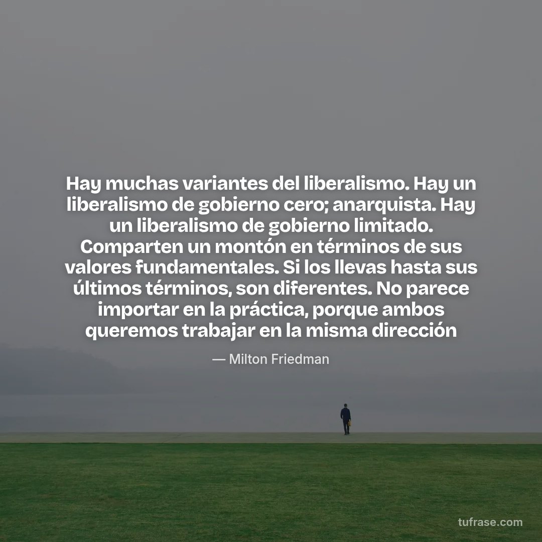 Hay muchas variantes del liberalismo. Hay un liberalismo de gobierno cero; anarquista. Hay un liberalismo de gobierno limitado. Comparten un montón en términos de sus valores fundamentales. Si los llevas hasta sus últimos términos, son diferentes. No parece importar en la práctica, porque ambos queremos trabajar en la misma dirección