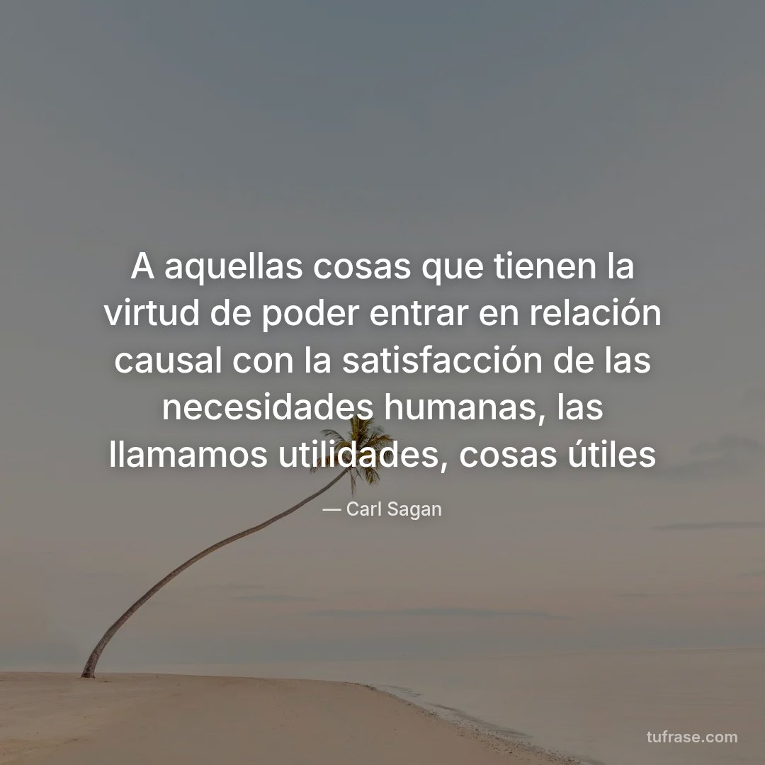 A aquellas cosas que tienen la virtud de poder entrar en relación causal con la satisfacción de las necesidades humanas, las llamamos utilidades, cosas útiles