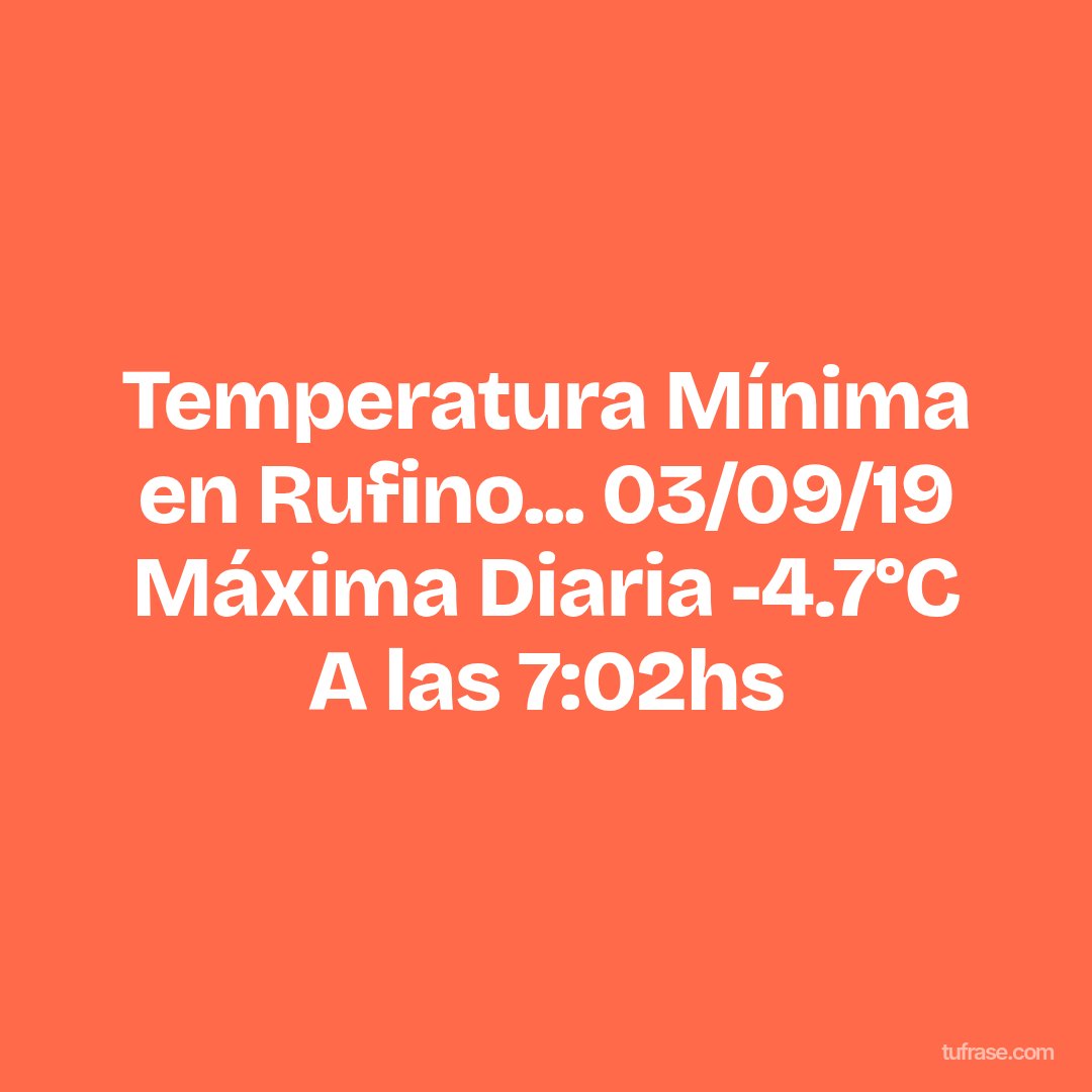 Temperatura Mínima en Rufino... 03/09/19 Máxima Diaria -4.7°C A las 7:02hs