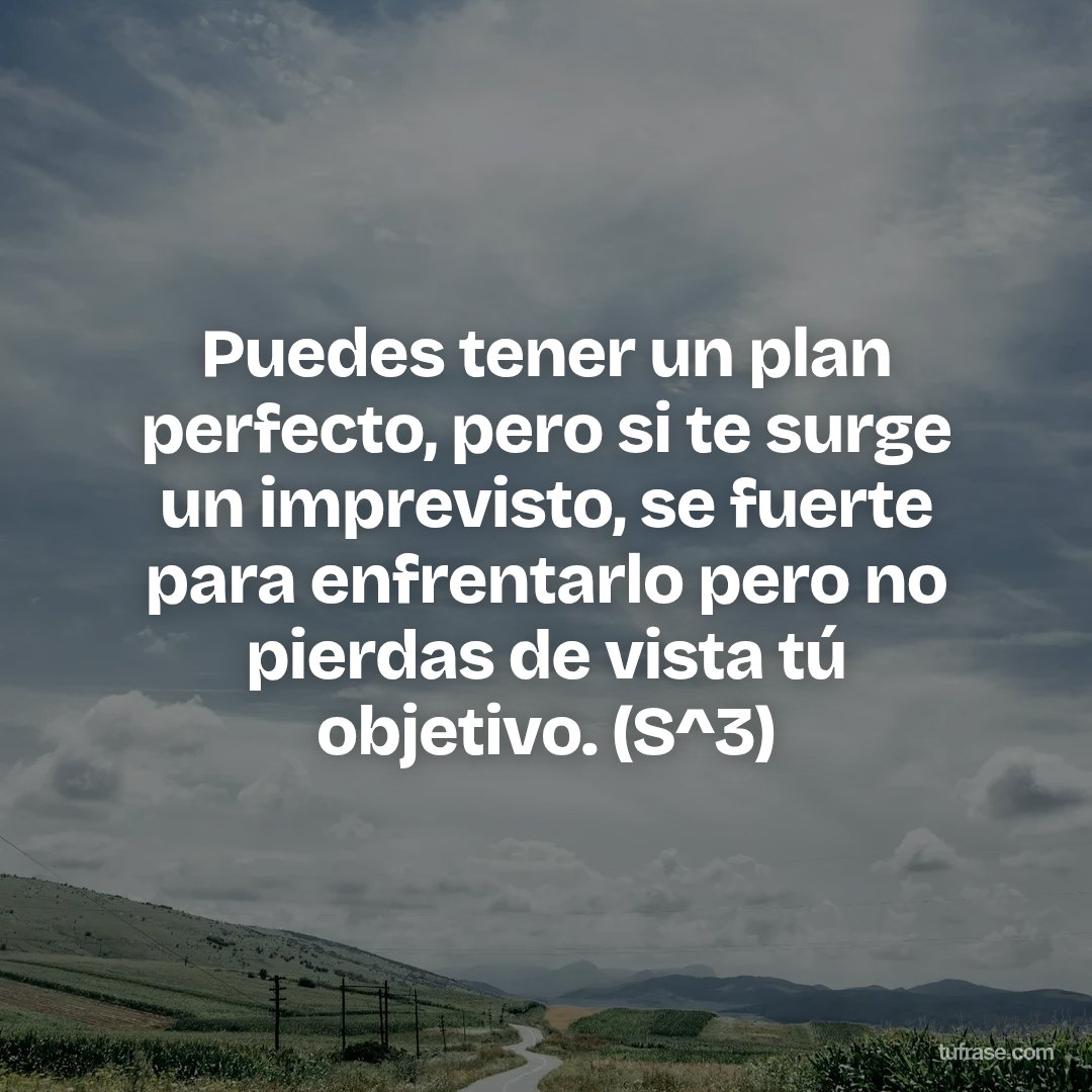 Puedes tener un plan perfecto, pero si te surge un imprevisto, se fuerte para enfrentarlo pero no pierdas de vista tú objetivo. (S^3)