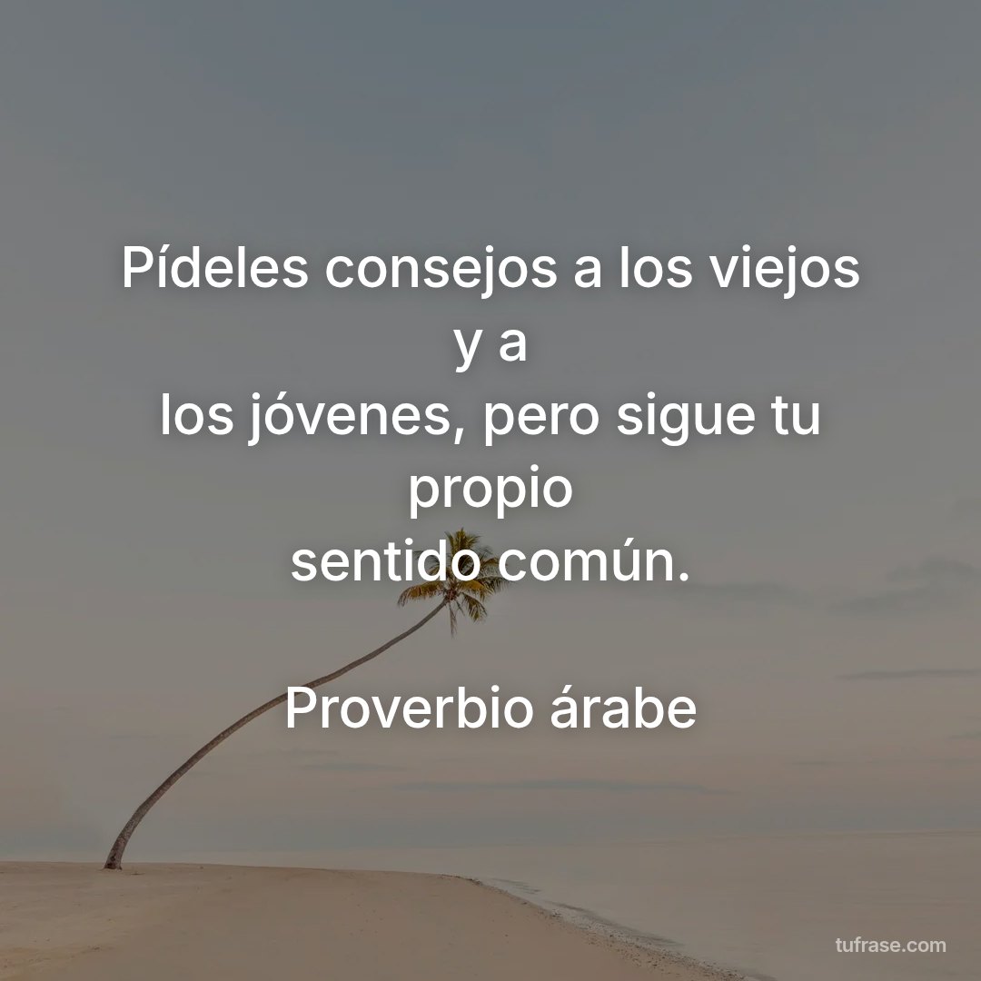 Pídeles consejos a los viejos y a los jóvenes, pero sigue tu propio sentido común. Proverbio árabe
