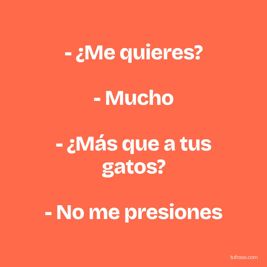 - ¿Me quieres? - Mucho - ¿Más que a tus gatos? - No me presiones