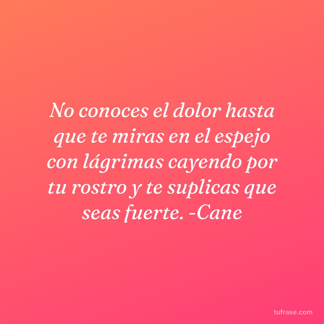No conoces el dolor hasta que te miras en el espejo con lágrimas cayendo por tu rostro y te suplicas que seas fuerte. -Cane