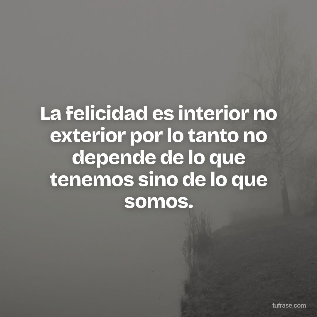 La felicidad es interior no exterior por lo tanto no depende de lo que tenemos sino de lo que somos.