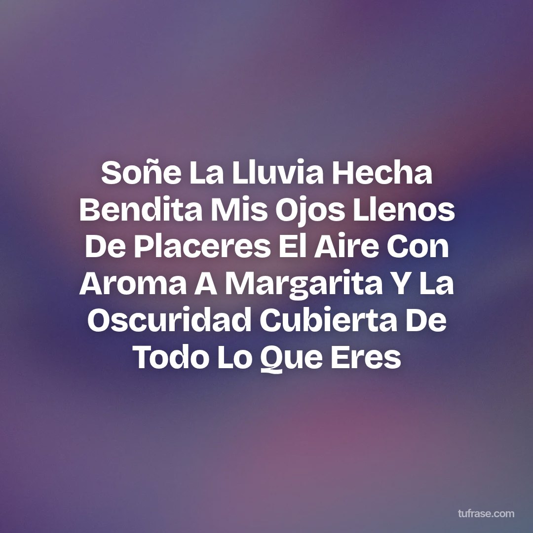 Soñe La Lluvia Hecha Bendita Mis Ojos Llenos De Placeres El Aire Con Aroma A Margarita Y La Oscuridad Cubierta De Todo Lo Que Eres