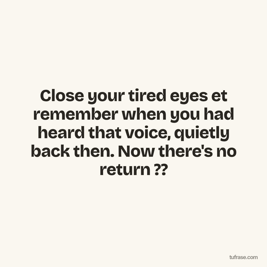 Close your tired eyes et remember when you had heard that voice, quietly back then. Now there's no return ??
