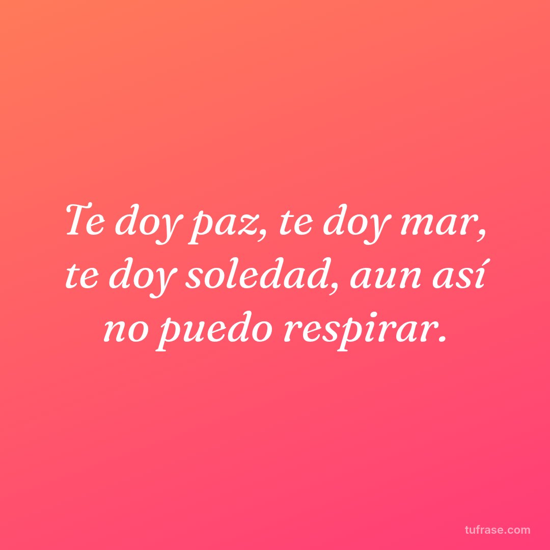 Te doy paz, te doy mar, te doy soledad, aun así no puedo respirar.