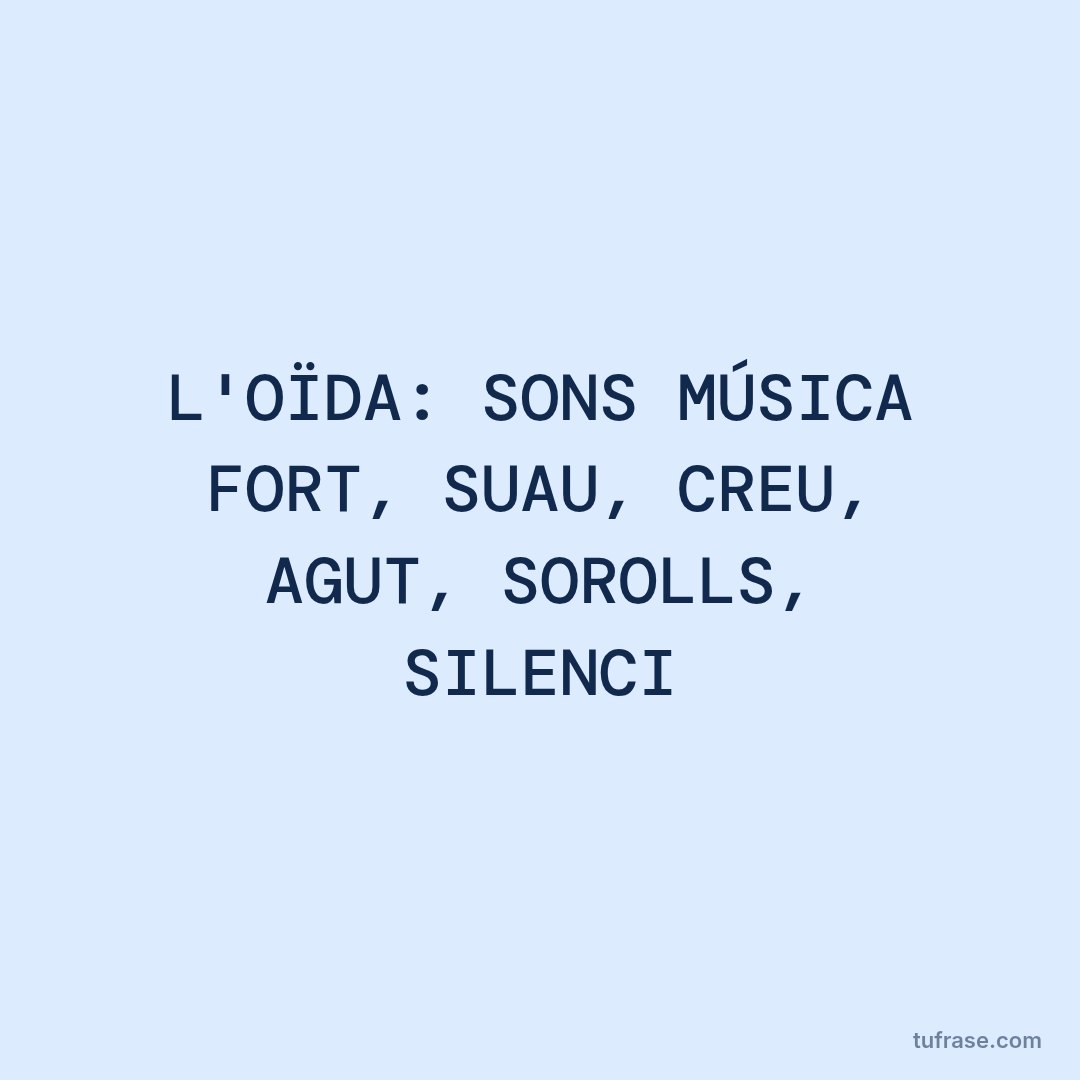 L'OÏDA: SONS MÚSICA FORT, SUAU, CREU, AGUT, SOROLLS, SILENCI