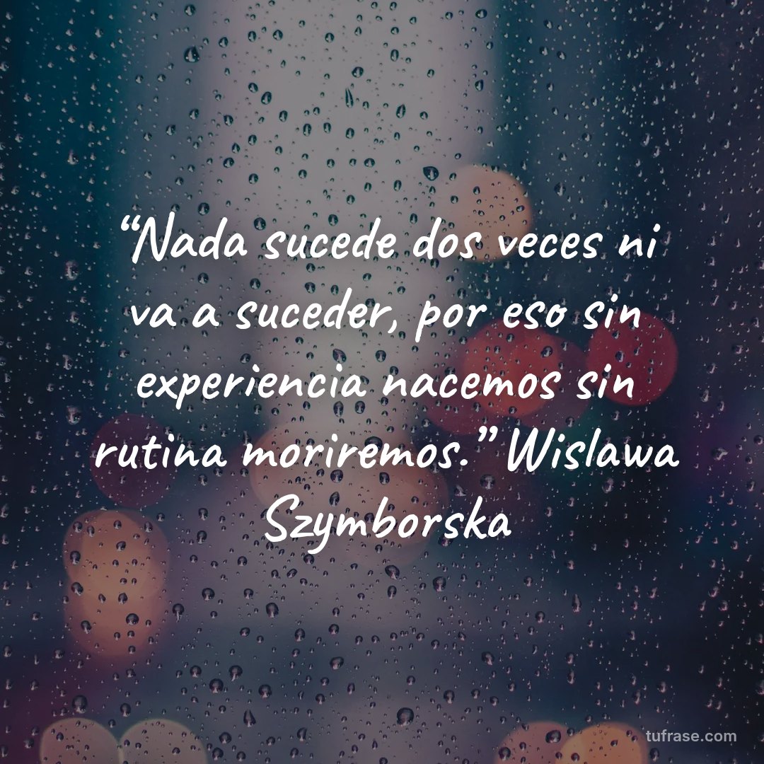 “Nada sucede dos veces ni va a suceder, por eso sin experiencia nacemos sin rutina moriremos.” Wislawa Szymborska