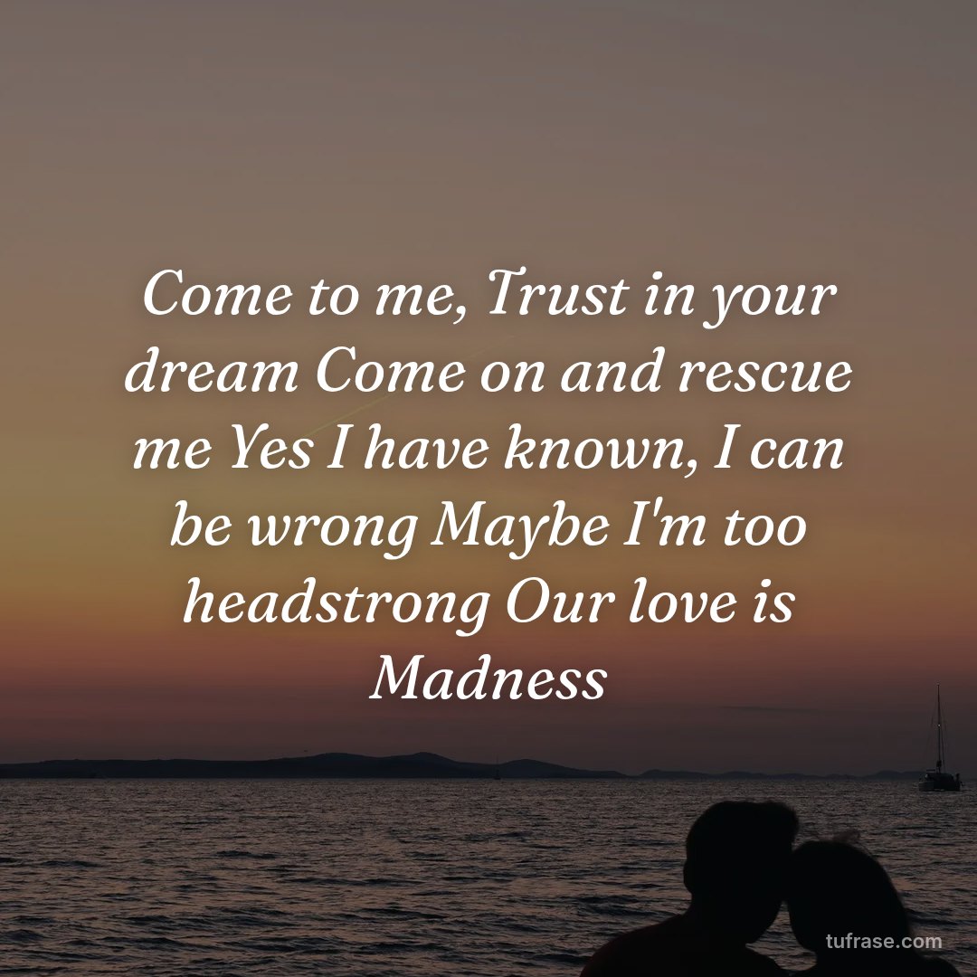 Come to me, Trust in your dream Come on and rescue me Yes I have known, I can be wrong Maybe I'm too headstrong Our love is Madness