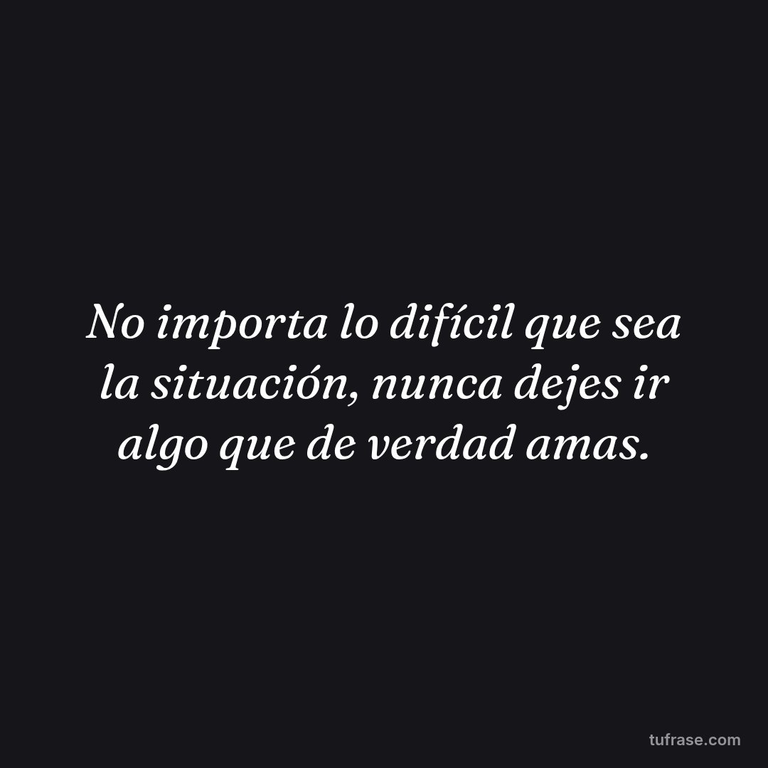 No importa lo difícil que sea la situación, nunca dejes ir algo que de verdad amas.